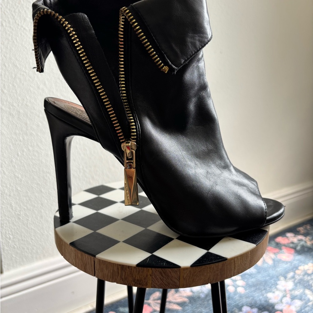 Vince Camuto Black Heeled Boots with Zipper Detail